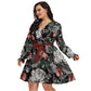 Red Vintage Tulips & Peonies Women's V-neck Dress With Waistband  (Plus Size)