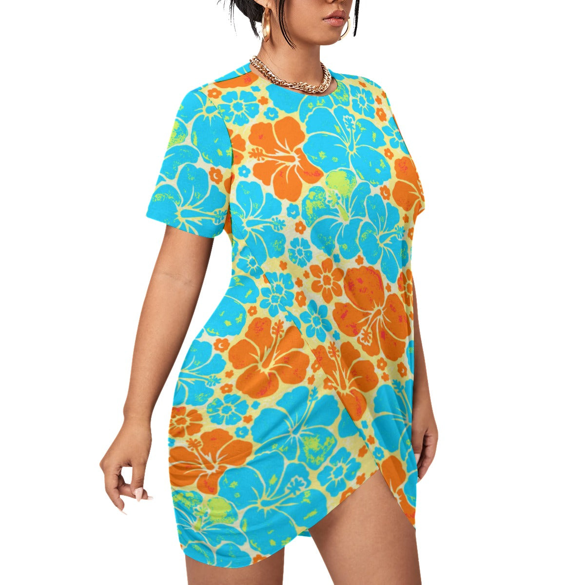 Women’s Beach Life Stacked Hem Dress With Short Sleeve（Plus Size）