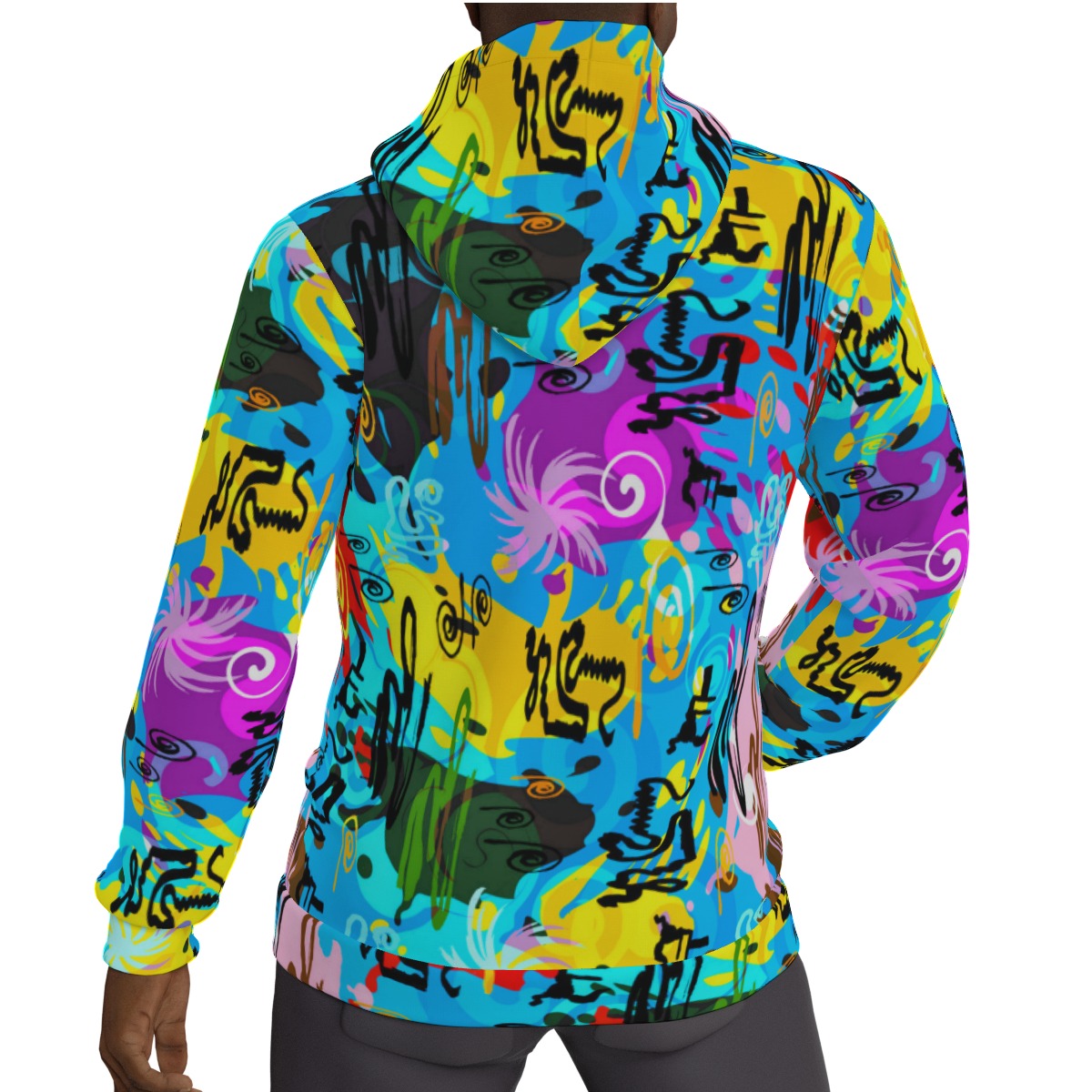 Colorful Abstract Ethnic Graffiti Style Men's Thicken Pullover Hoodie