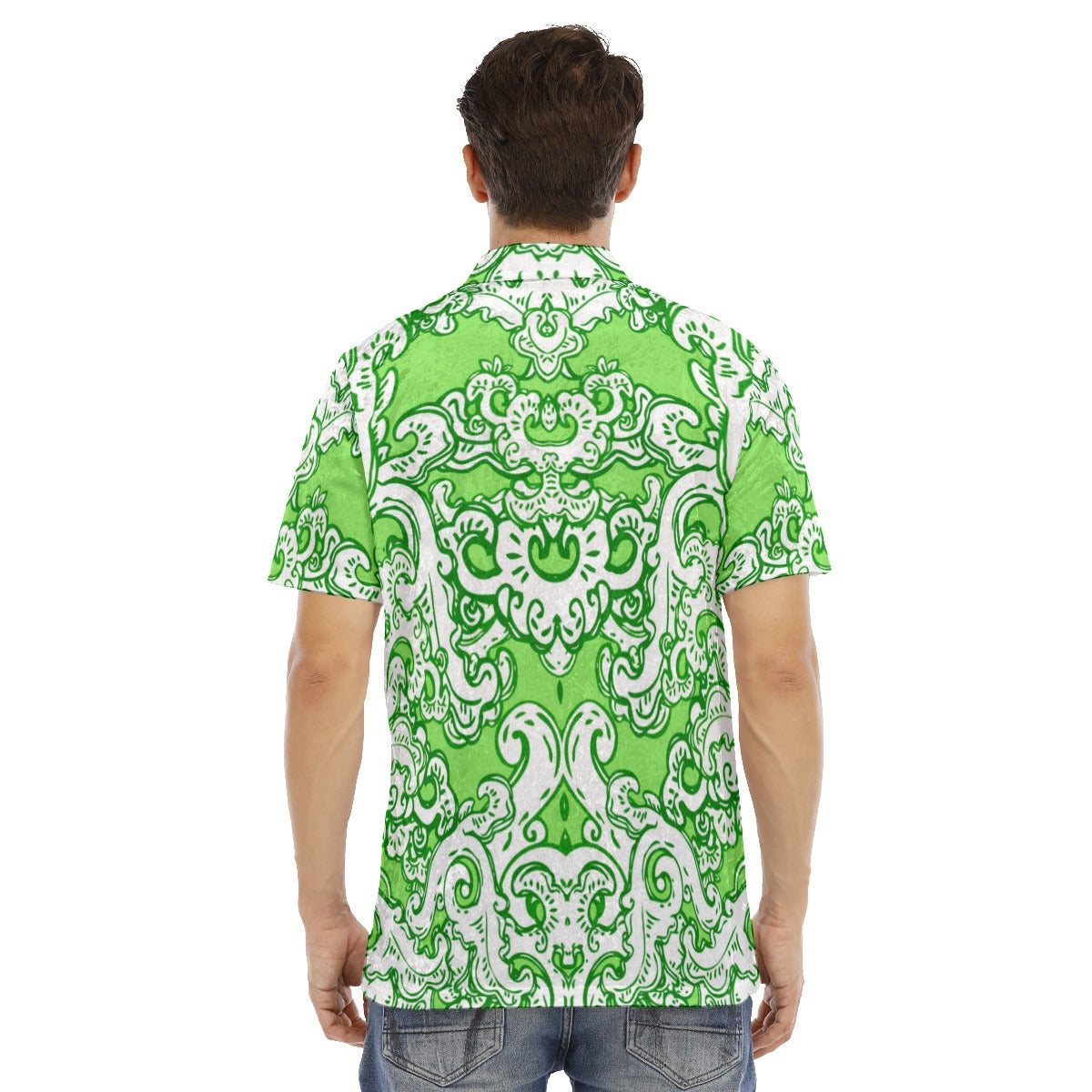 Green & White Baroque Pattern Men's Polo Shirt | Velvet