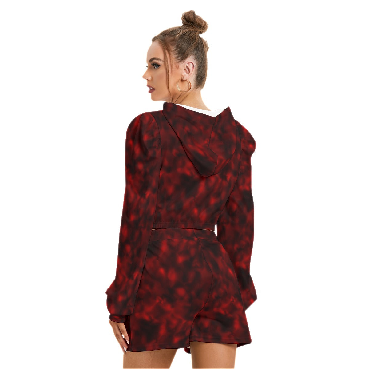 Red & Black Smoke Women's Mirco Fleece Hoodie and Shorts Set