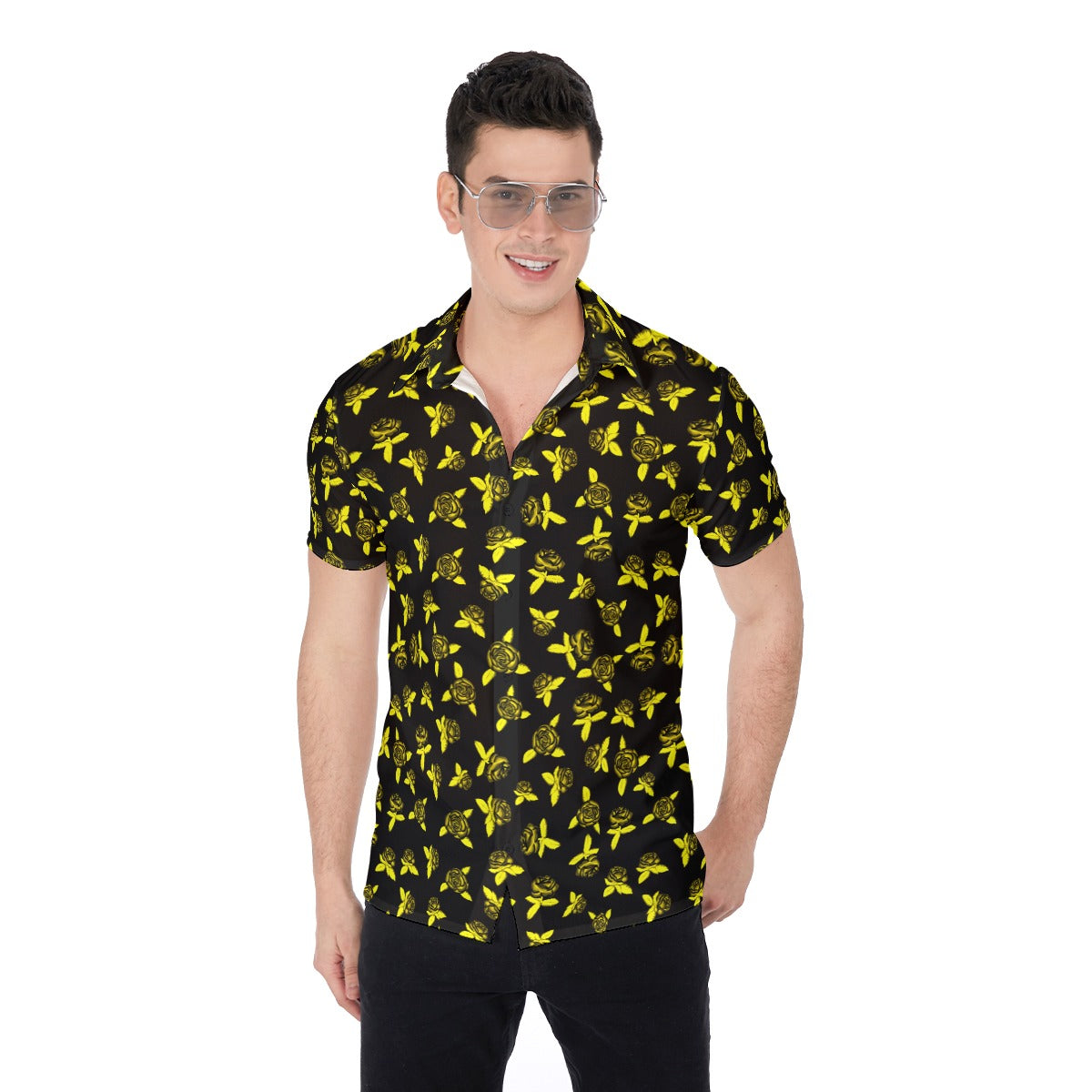 Black & Yellow Roses Men's Button Up