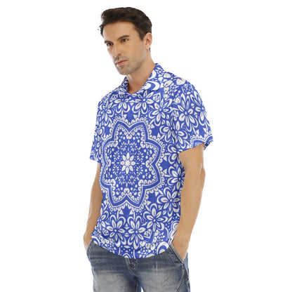 Blue Ethnic Flowers Men's Polo Shirt | Velvet