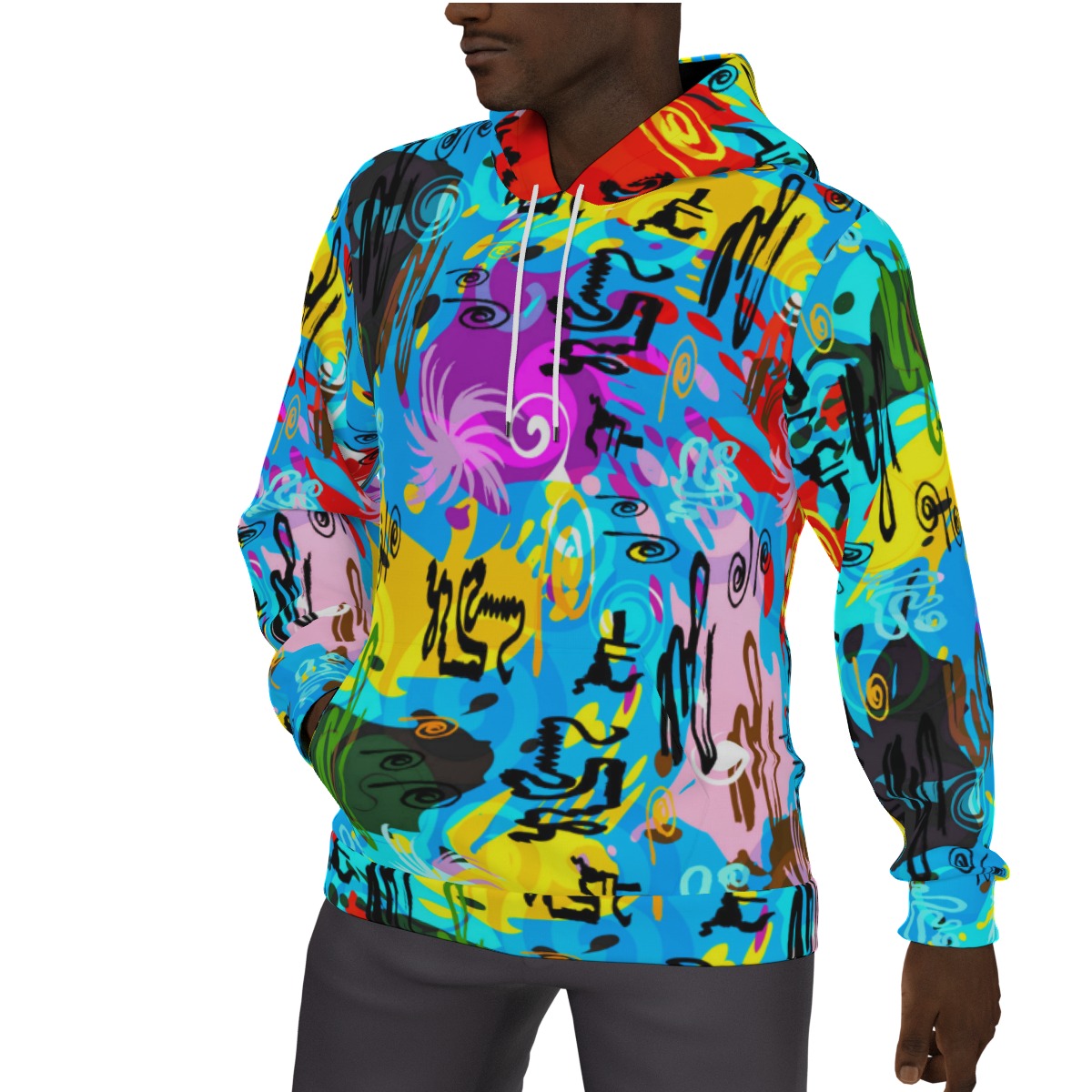 Colorful Abstract Ethnic Graffiti Style Men's Thicken Pullover Hoodie