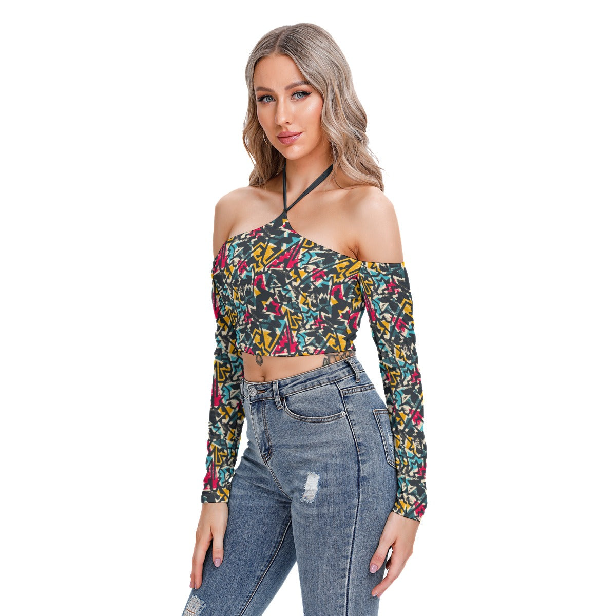 Colorful Geometric Women's Halter Lace-up Top