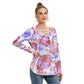Tropical Flowers Women's Long Sleeve Neckline Tie Sweatshirt
