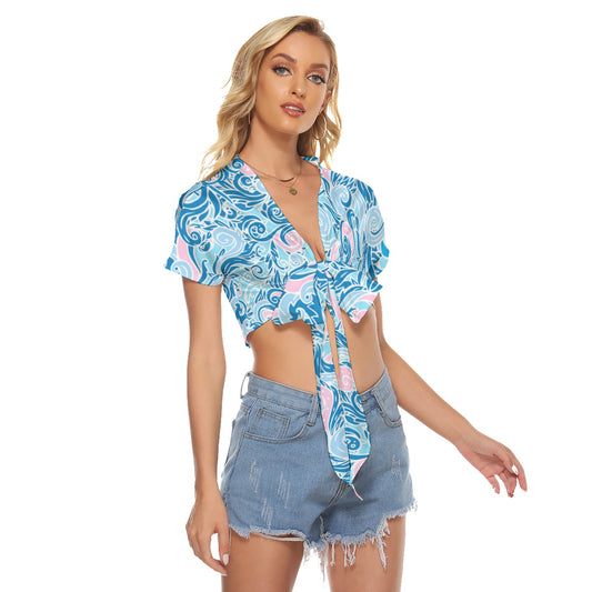 Blue & Pink Swirls Women's Bandage Crop Top