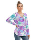 Tropical Flowers Women's Long Sleeve Neckline Tie Sweatshirt