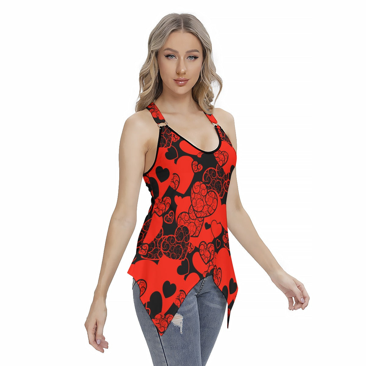 Red & Black Hearts Women's Skinny Sport Tank Top