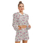 Cute Pink Flowers Women's Micro Fleece Hoodie And Shorts Set