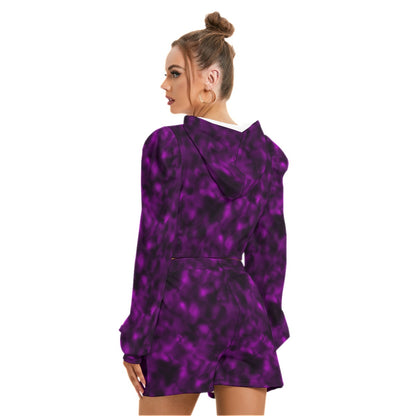 Purple & Black Smoke Women's Mirco Fleece Hoodie and Shorts Set