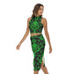 Green With Black Vintage Flowers Women's Tank Top & Split High Skirt Set