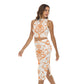 Orange With White Vintage Flowers Women's Tank Top & Split High Skirt Set