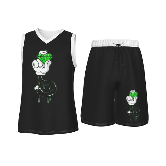 Green Blood Diamond Men's V Neck Basketball Suit