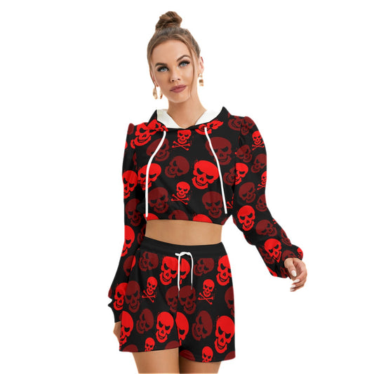 Red Skulls Women's Mirco Fleece Hoodie And Shorts Set