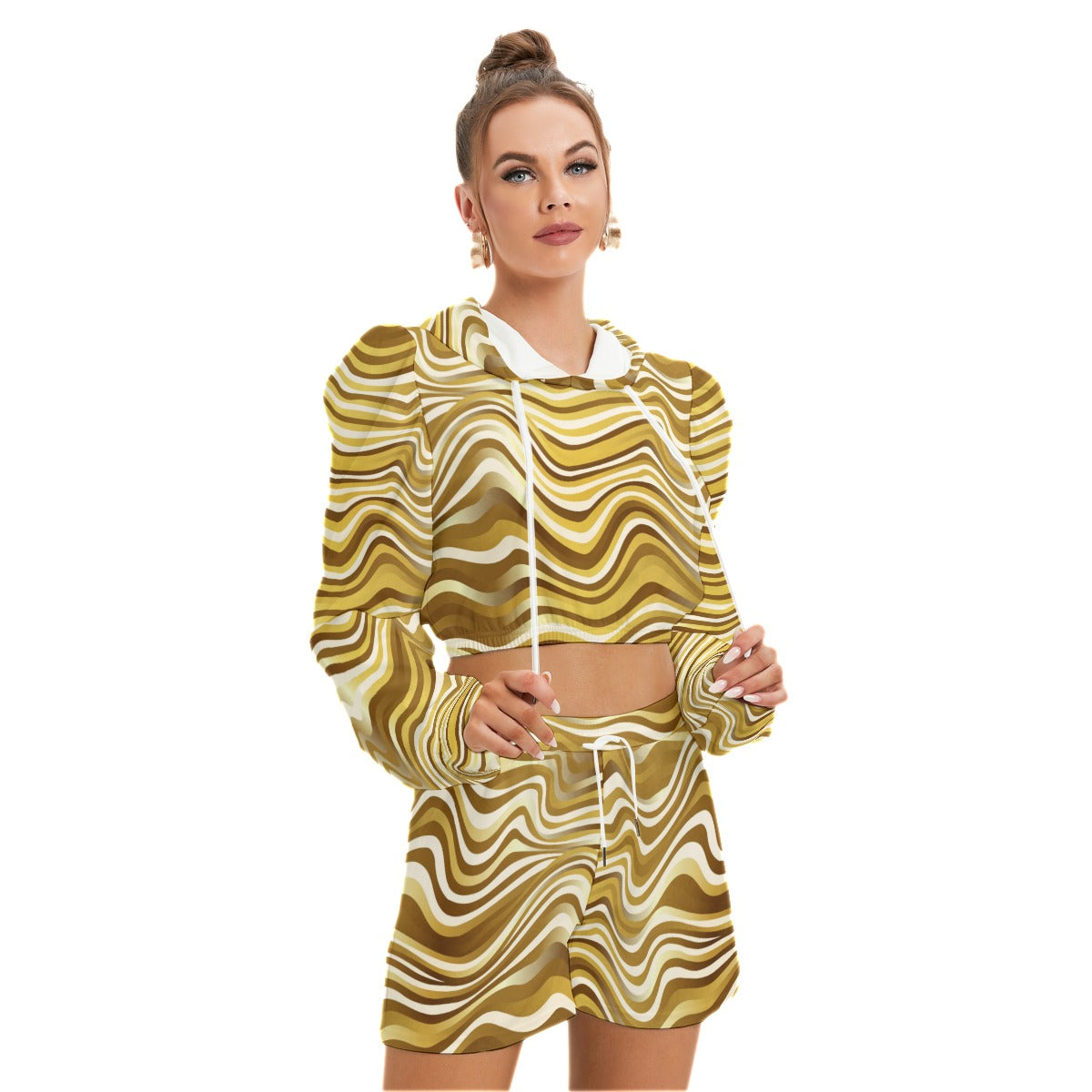 Gold Wavy Baby Women's Mirco Fleece Hoodie And Shorts Set