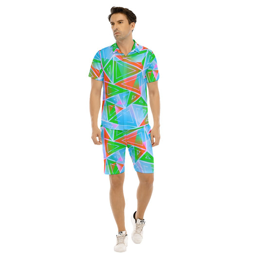 Bright Futuristic Triangle Men's Short Sleeve Shirt Sets