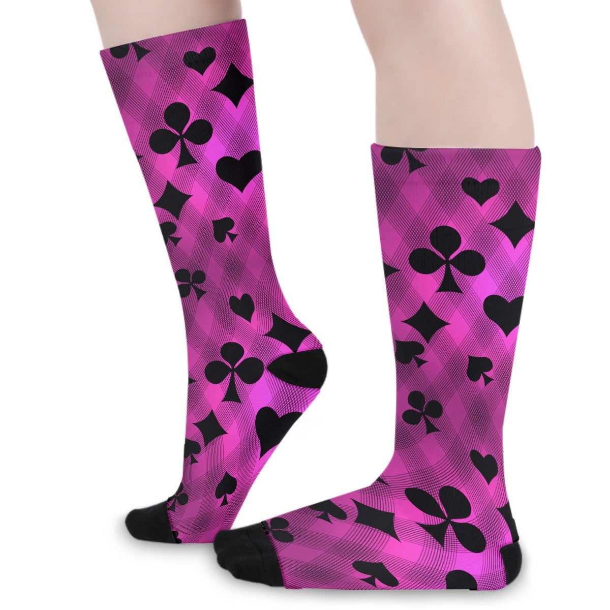 Pink & Black Playing Card Long Socks