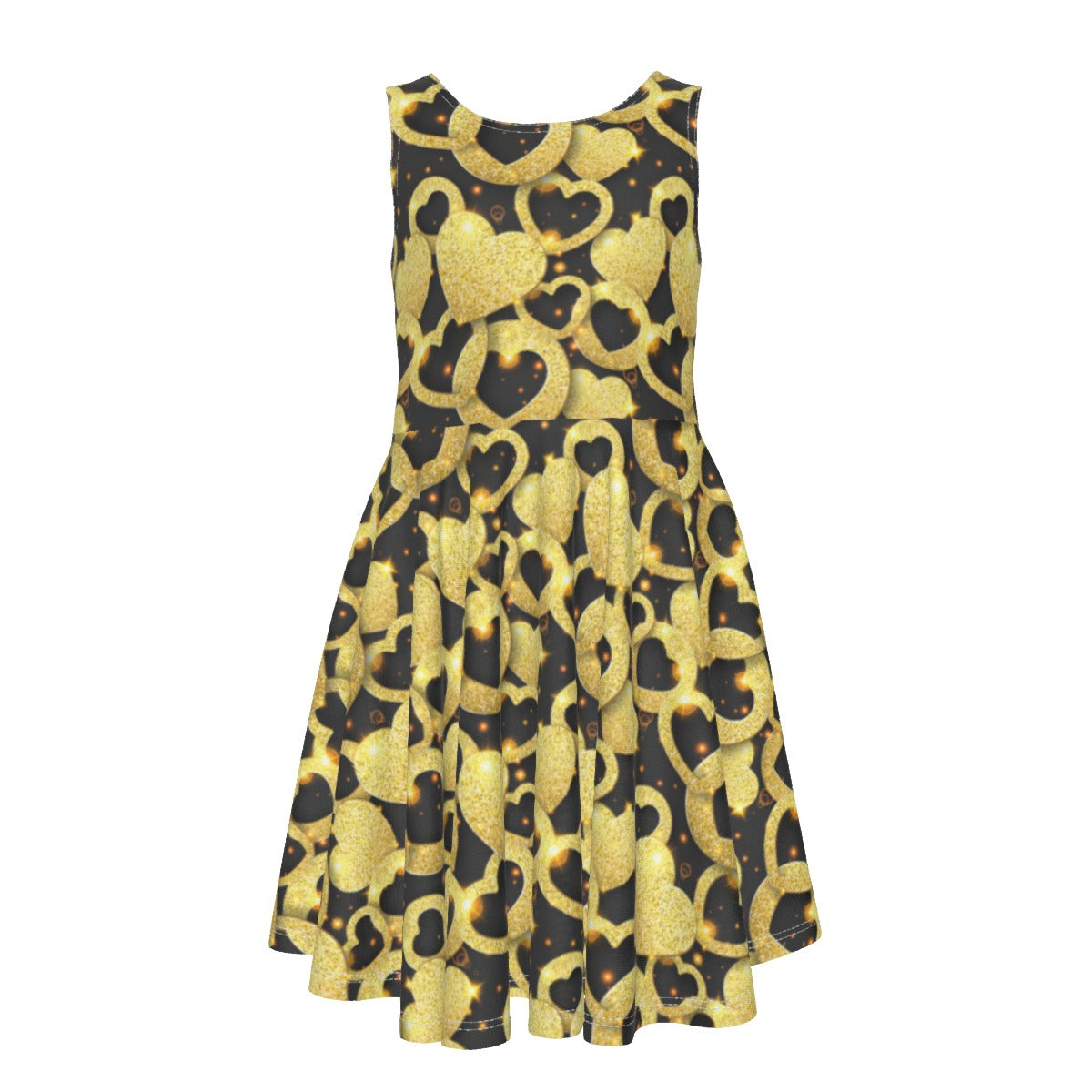 Lovely Gold & Black Hearts Kid's Sleeveless Vest Dress