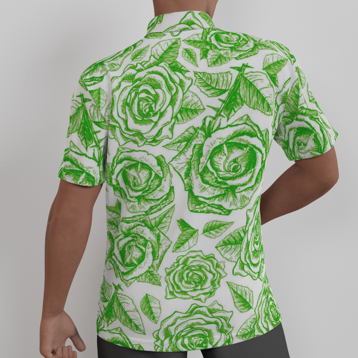 Green & White Roses Men's Button Up