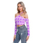 White With Purple Flowers Women's Plaid Halter Lace-up Top