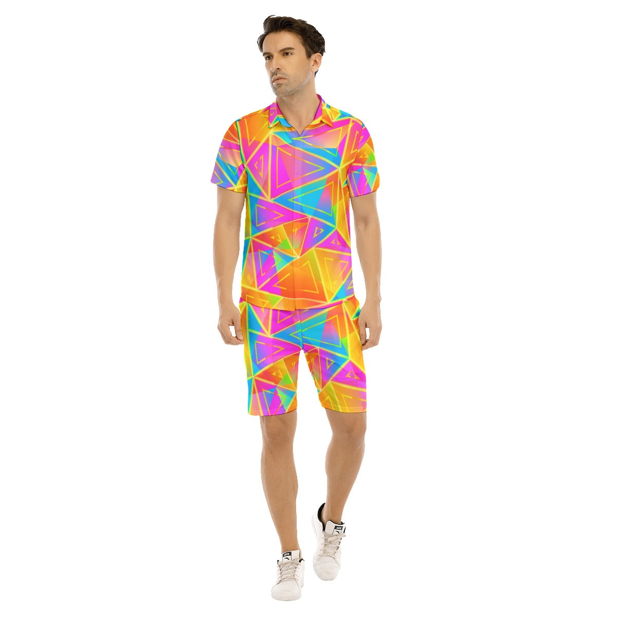 Bright Futuristic Triangle Men's Short Sleeve Shirt Sets