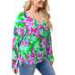 Colorful Butterflies Women’s V-neck T-shirt With Side Drawstring(Plus Size)