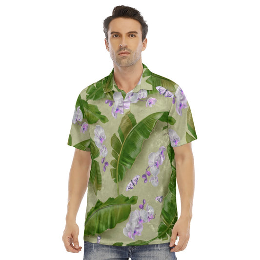 Banana Leaves & Orchids Men's Polo Shirt | Velvet