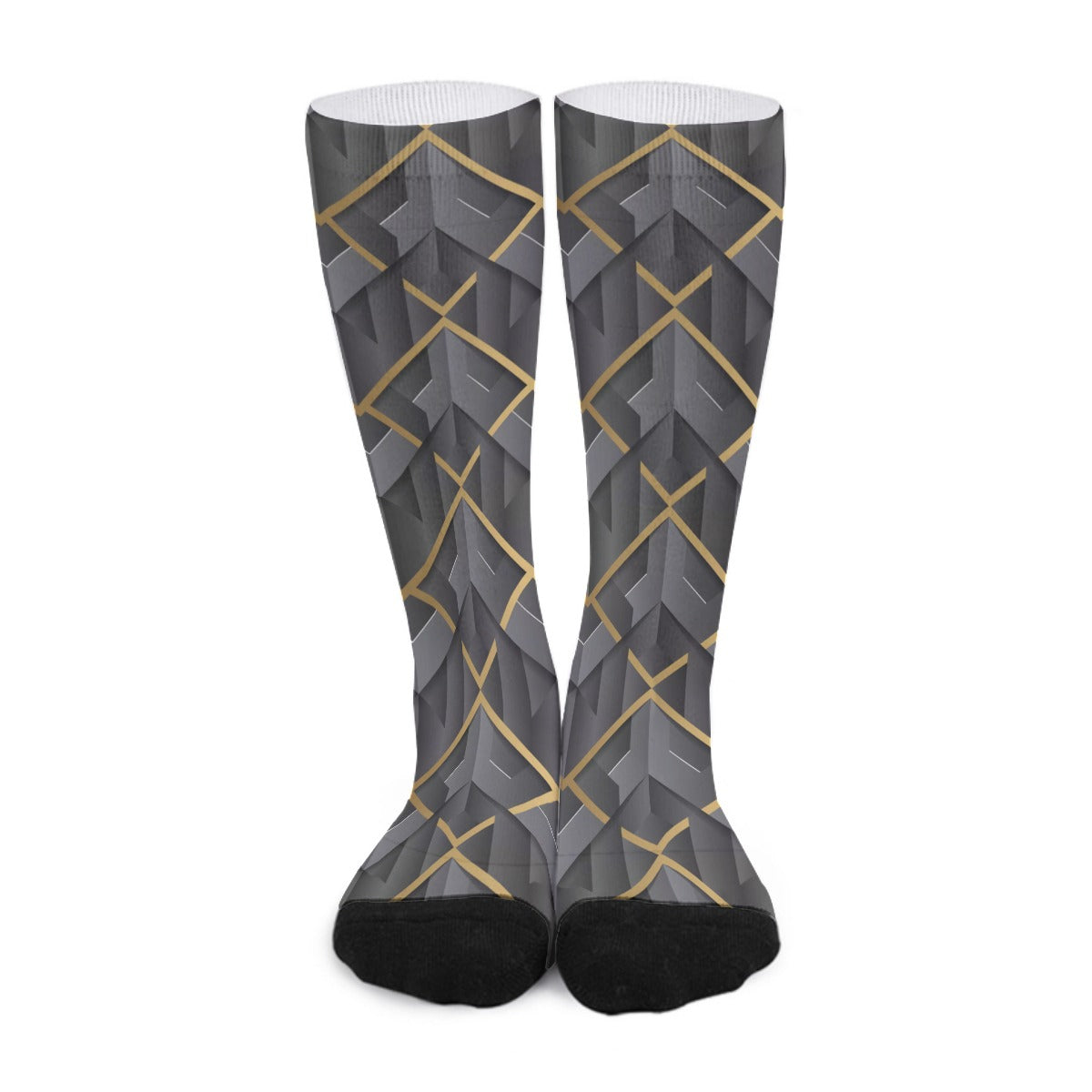 Black Abstract Geometric Long Socks