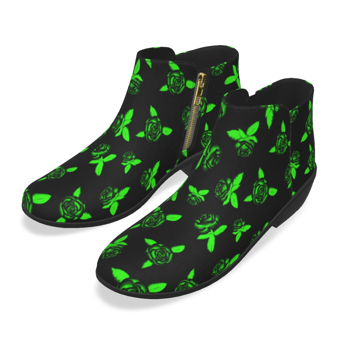 Black & Green Roses Men's Fashion Boots