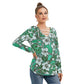 Tropical Hibiscus Flower With Tapa Tribal Designs Women's Long Sleeve Neckline Tie Sweatshirt
