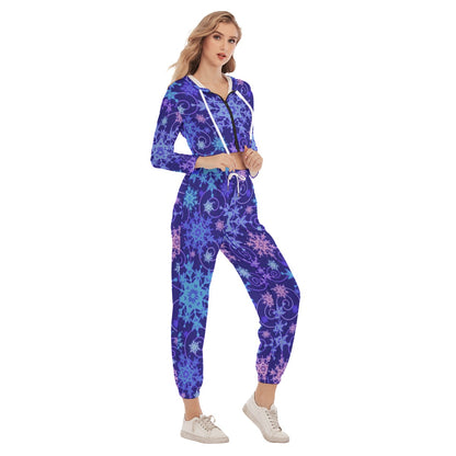 Cute Colorful Snowflakes Women's Crop Hoodie Sports Sets