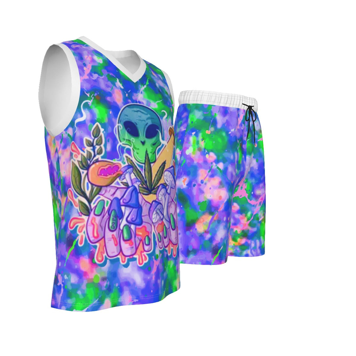 Psychedelic Men's V Neck Basketball Suit