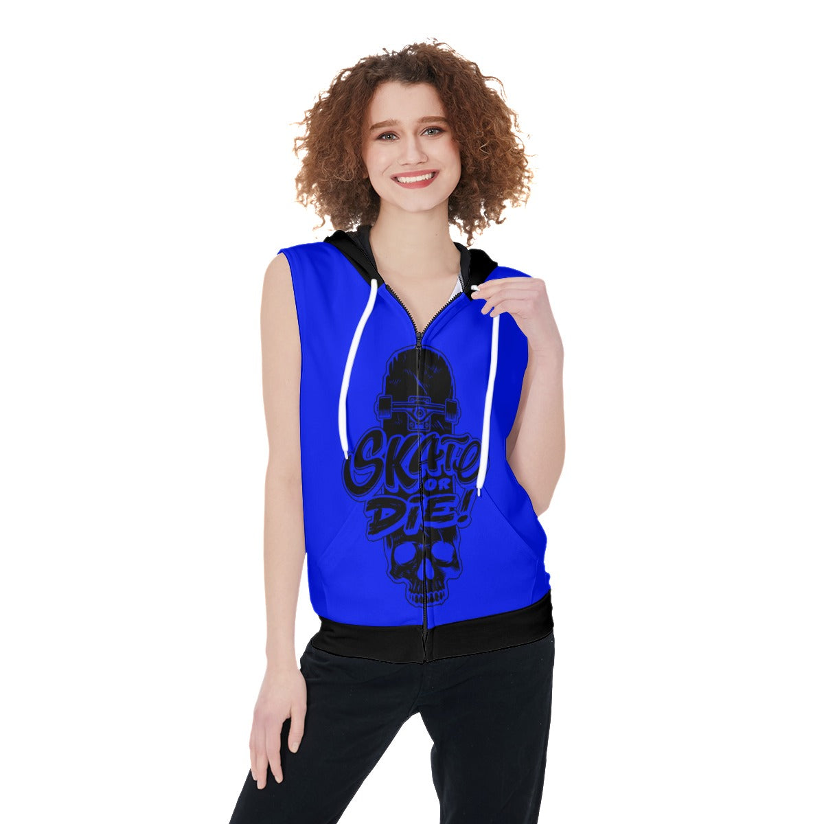 Skate Or Die Women's Zip-up Sleeveless Hoodie