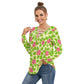 Tropical Flowers Women's Long Sleeve Neckline Tie Sweatshirt