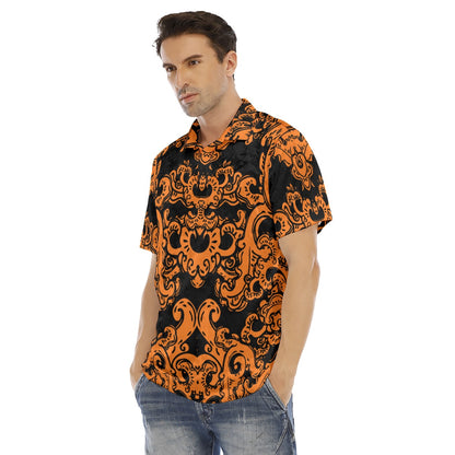 Orange & Black Baroque Pattern Men's Polo Shirt | Velvet