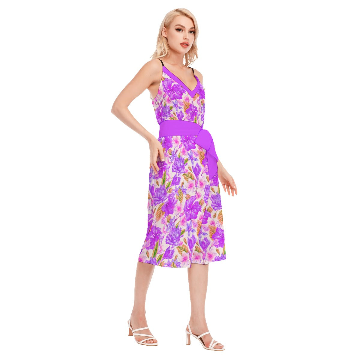 Her Tropical Women's V-neck Cami Dress With Waist Band