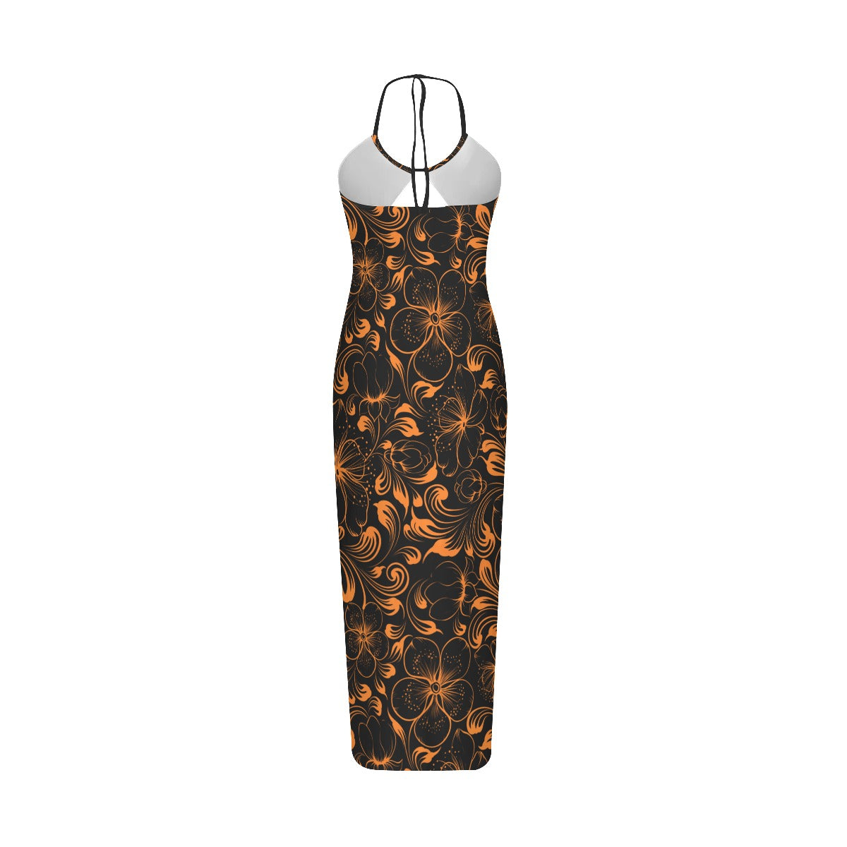 Orange With Black Tropical Flowers Women's Sexy Hollow Cami Dress