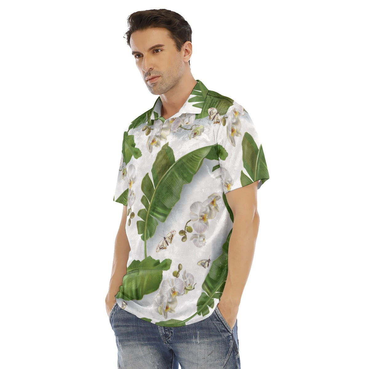 Banana Leaves & Orchids Men's Polo Shirt | Velvet