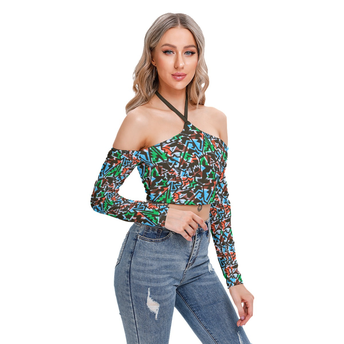 Colorful Geometric Women's Halter Lace-up Top