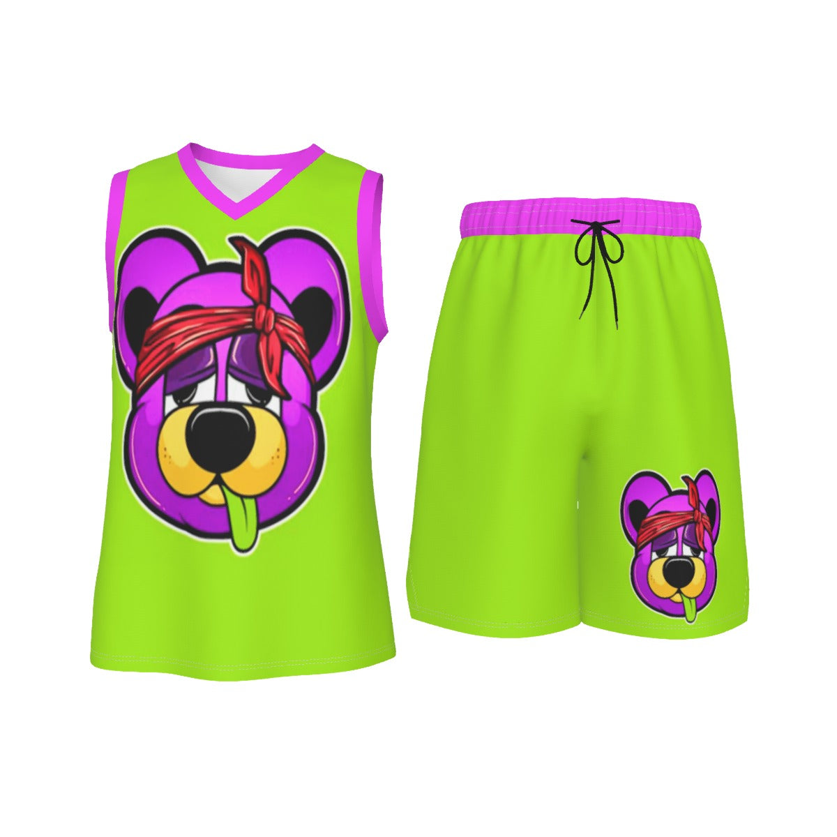 Thugged Out Teddy Men's V Neck Basketball Suit