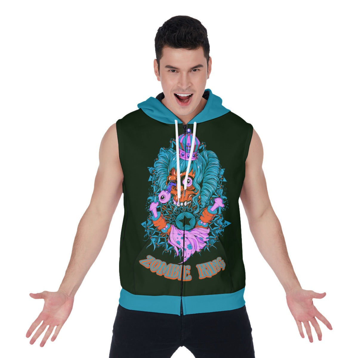 Zombie King Men's Zipper-Up Sleeveless Hoodie