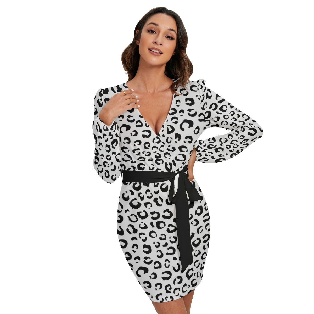 Bellafonte Animal Print Long Sleeve Dress With Waist Belt