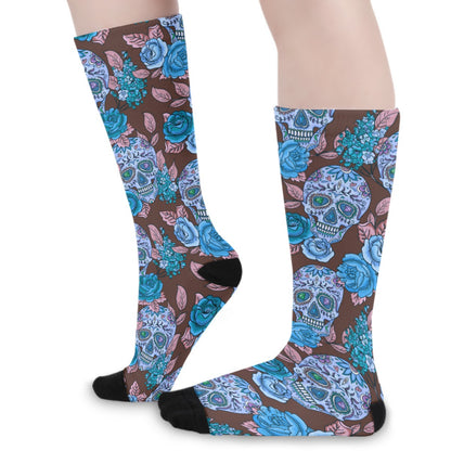 Skull Diamond Eyes & Flowers Long Socks