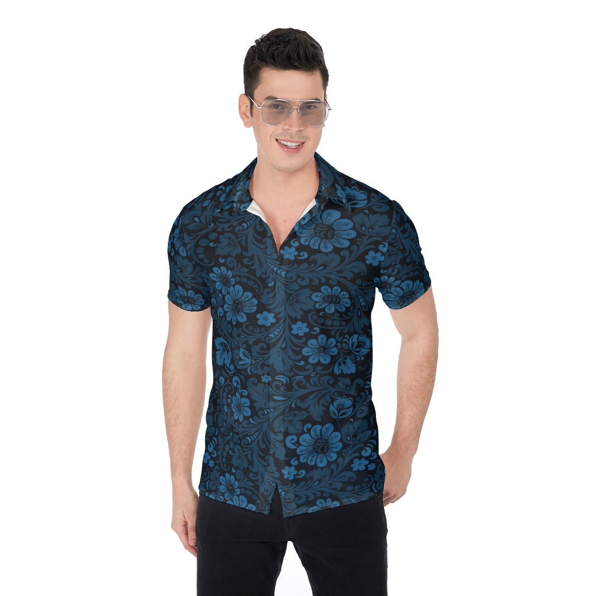 Blue Flowers Men's Button Up