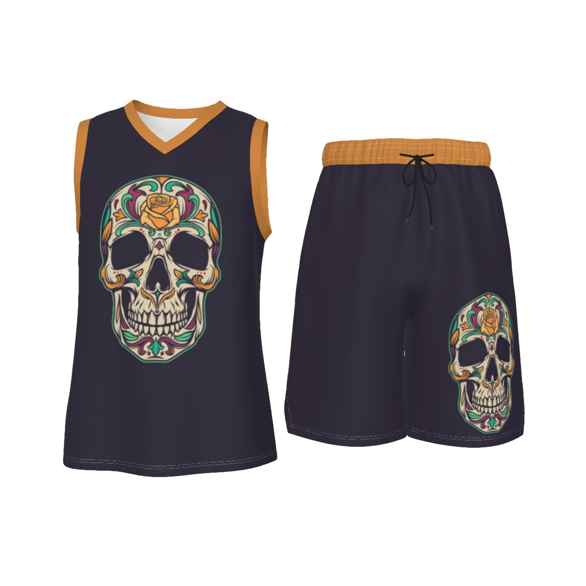 Sugar Skull Men's V Neck Basketball Suit