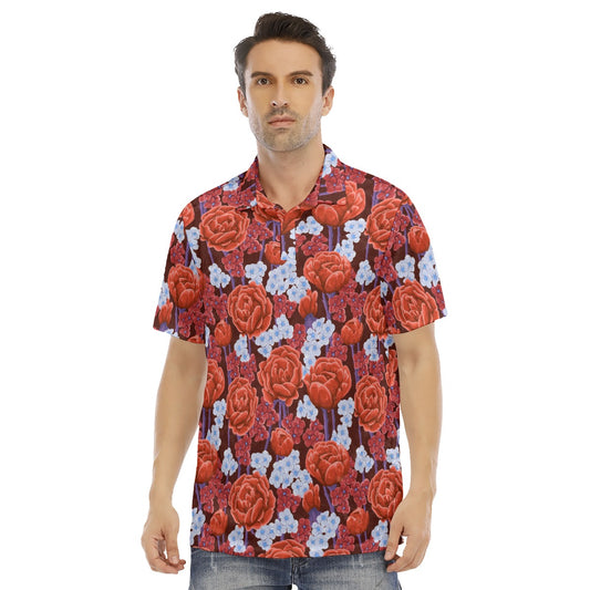 Red Roses Men's Polo Shirt | Velvet