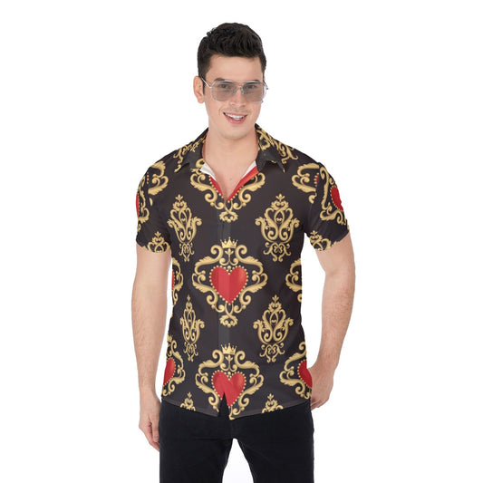 Black & Gold Royal Hearts Men's Button Up