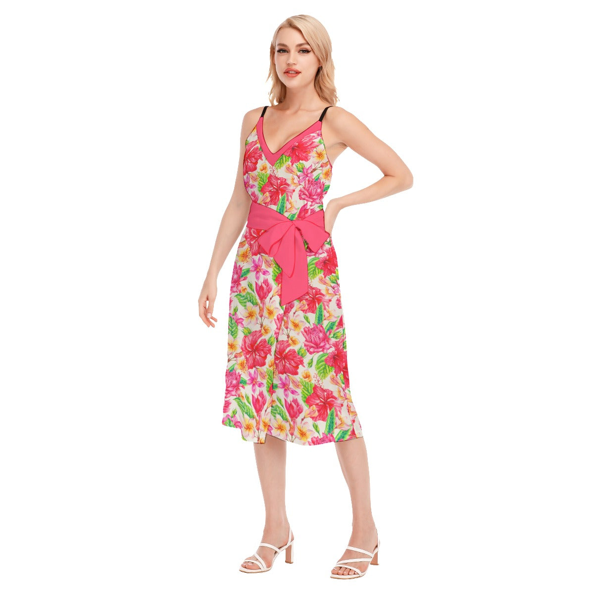 Her Tropical Women's V-neck Cami Dress With Waist Band