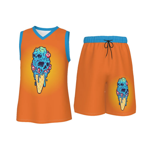 Creepy Skull Ice Cream Cone Men's V Neck Basketball Suit